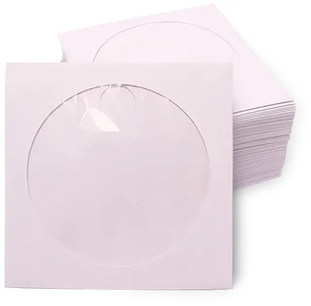 Main image of 100pcs CD DVD Sleeves, White Paper CD DVD Sleeves Envelope Holder with Clear Window and Flap,120g Heavy Weight