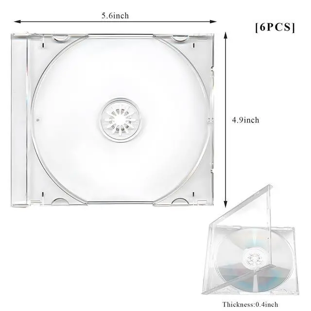 Alt view image 2 of 6 - 6 PCS Standard Single Clear CD Jewel Case, 10 mm Thin Clear CD Storage Case with Assembled Tray, Square-Shaped Single Plastic Disc DVD Storage Box Replacement for Most Cars (Transparent)