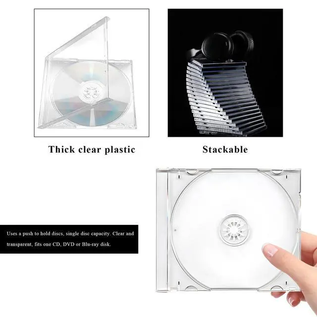 Alt view image 3 of 6 - 6 PCS Standard Single Clear CD Jewel Case, 10 mm Thin Clear CD Storage Case with Assembled Tray, Square-Shaped Single Plastic Disc DVD Storage Box Replacement for Most Cars (Transparent)