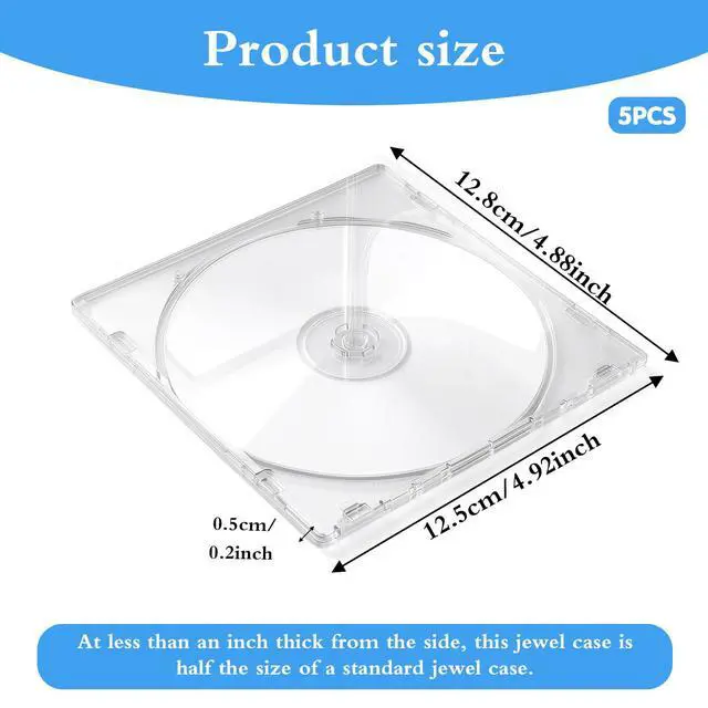 Alt view image 2 of 7 - 5 Pack CD DVD Blu-Ray Clear Slim Jewel Cases, 5.2 mm