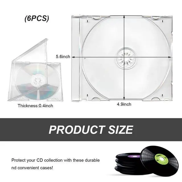 Alt view image 2 of 6 - 6 PCS Standard Single Clear CD Jewel Case, 10 mm Slim Plastic Disc Storage Case with Assembled Tray, Square-Shaped Single Disc Capacity CD Cover DVD Protection Replacement (Transparent)