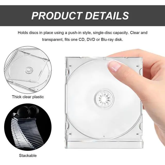 Alt view image 3 of 6 - 6 PCS Standard Single Clear CD Jewel Case, 10 mm Slim Plastic Disc Storage Case with Assembled Tray, Square-Shaped Single Disc Capacity CD Cover DVD Protection Replacement (Transparent)