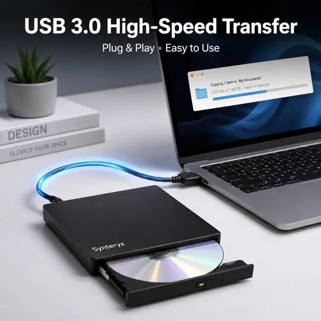 Alt view image 6 of 6 - External CD DVD Drive, USB-A & USB-C CD Burner for Laptop, PC & Mac
