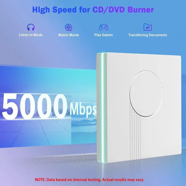 Alt view image 4 of 7 - External CD/DVD Drive for Laptop, RGB & USB 3.0 Type-C CD DVD Burner