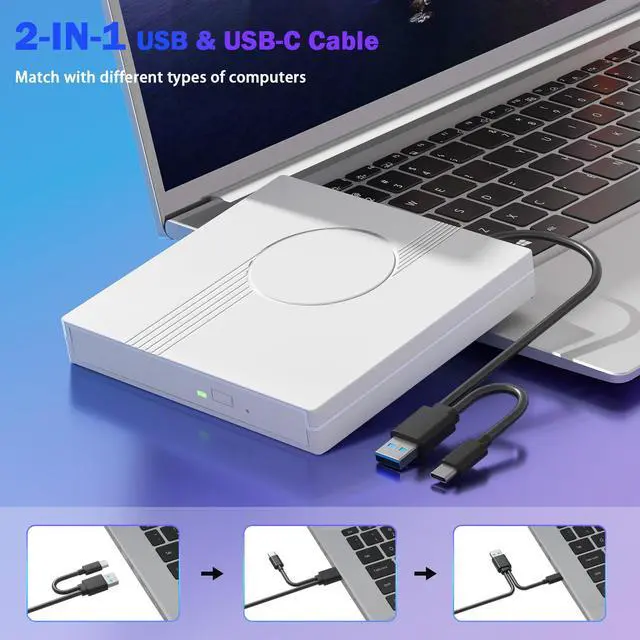 Alt view image 5 of 7 - External CD/DVD Drive for Laptop, RGB & USB 3.0 Type-C CD DVD Burner
