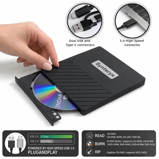 Alt view image 5 of 7 - External CD Burner, USB CD/DVD Drive for Laptop, DVD Burner