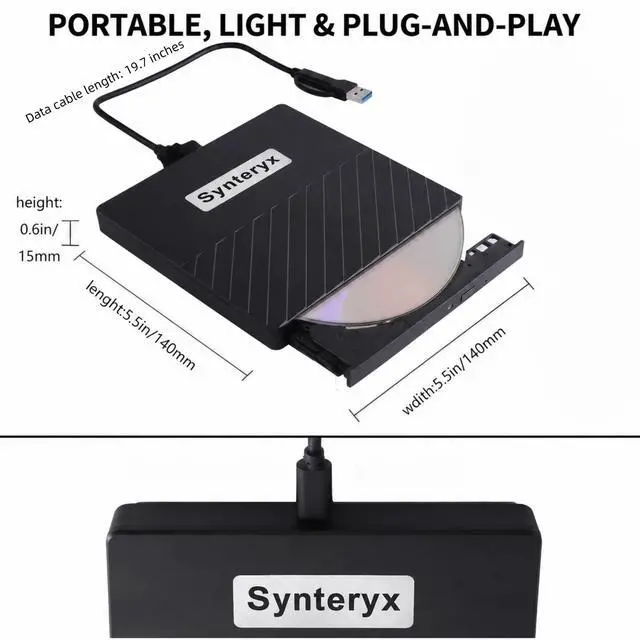 Alt view image 3 of 7 - External CD Burner, USB CD/DVD Drive for Laptop, DVD Burner