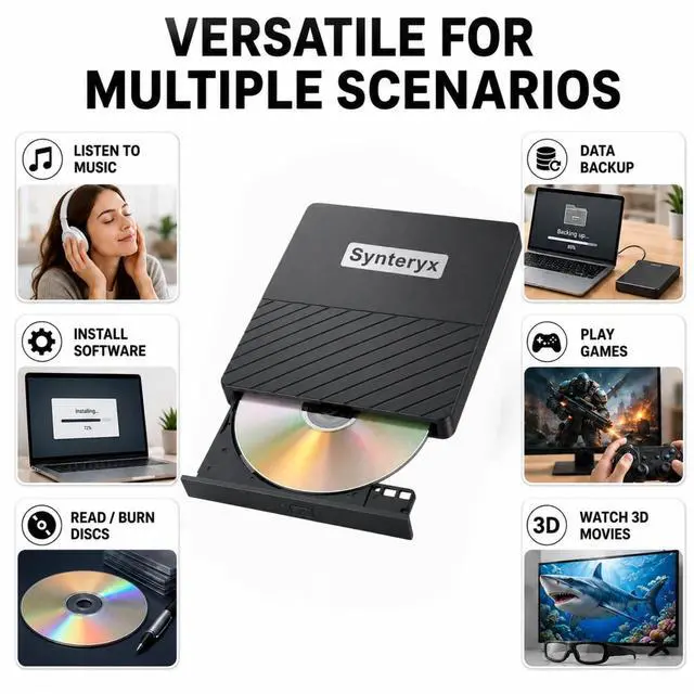 Alt view image 7 of 7 - External CD Burner, USB CD/DVD Drive for Laptop, DVD Burner