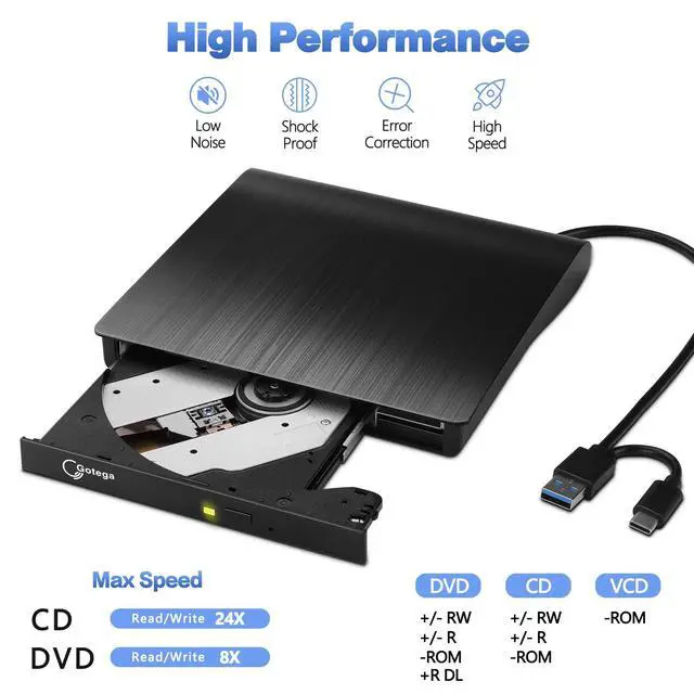 Alt view image 2 of 7 - External CD/DVD Drive for Laptop, Portable CD DVD Player, USB 3.0 C, Black