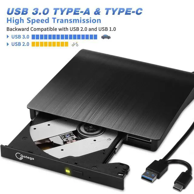 Alt view image 4 of 7 - External CD/DVD Drive for Laptop, Portable CD DVD Player, USB 3.0 C, Black