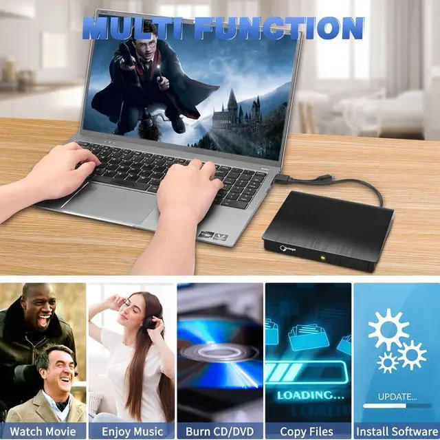 Alt view image 6 of 7 - External CD/DVD Drive for Laptop, Portable CD DVD Player, USB 3.0 C, Black
