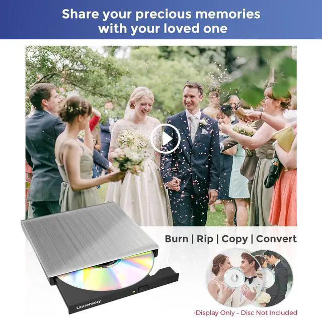 Alt view image 7 of 7 - External CD/DVD Drive for Laptop, CD Burner, DVD Player, USB 3.0 C, Sliver