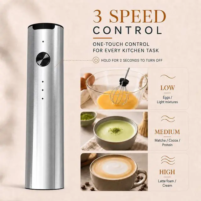 Alt view image 3 of 6 - Handheld Milk Frother Wand Rechargeable with Stand - Stainless Steel Double Whisk Milk Frother Handheld -Coffee Stirrers Electric Drink Mixer - Coffee Frother (Silver)