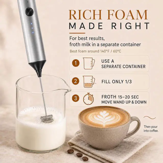Alt view image 4 of 6 - Handheld Milk Frother Wand Rechargeable with Stand - Stainless Steel Double Whisk Milk Frother Handheld -Coffee Stirrers Electric Drink Mixer - Coffee Frother (Silver)