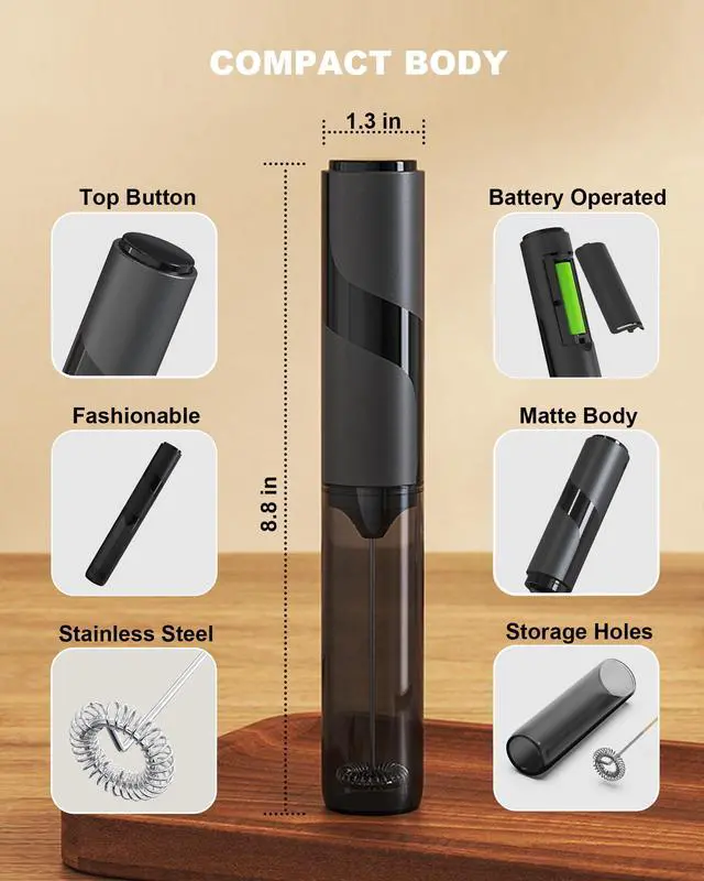 Alt view image 2 of 7 - Electric Milk Frother Handheld Foam Maker, Black