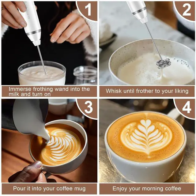 Alt view image 4 of 7 - Milk Frother Wand Handheld Rechargeable Electric Whisk Coffee Drink Mixer, Mini Foamer for Lattes, Cappuccino, Frappe, Matcha, Hot Chocolate, Protein Powder, Keto Diet (White 2 Heads)