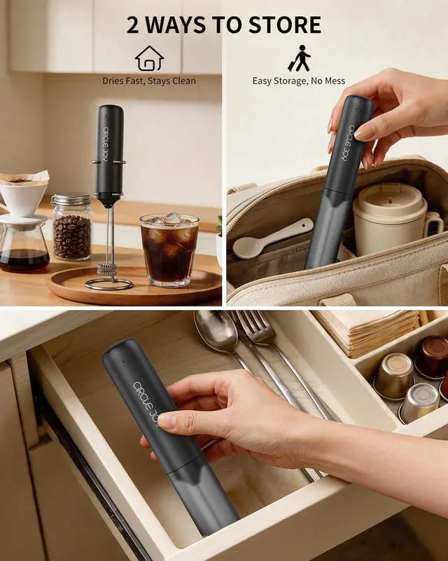 Alt view image 6 of 7 - Rechargeable Milk Frother Hanheld with Stand, Dual Coil Whisk Head Electric Coffee Frother, Portable Hand Frother Wand Drink Mixer for Matcha Lattes Cappuccino, Kitchen Gifts, Black
