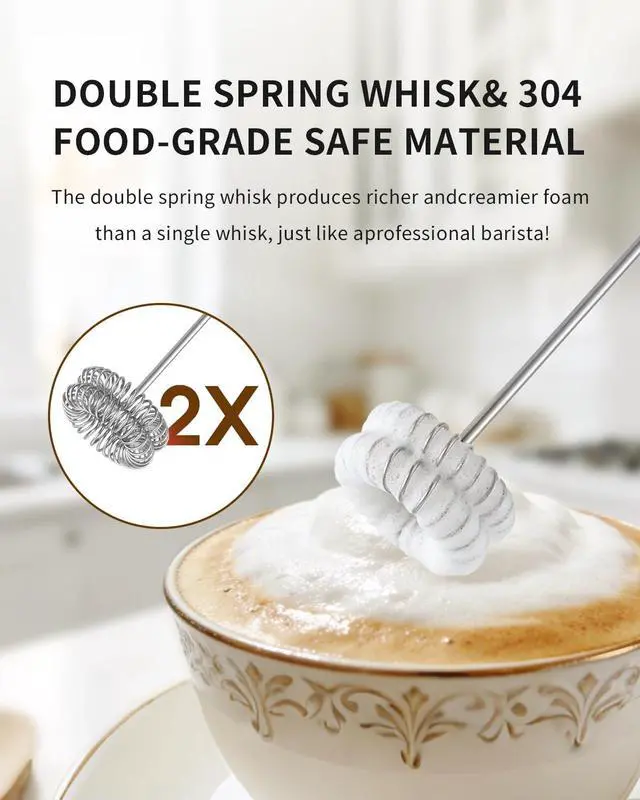 Alt view image 4 of 7 - Rechargeable Milk Frother Hanheld with Stand, Dual Coil Whisk Head Electric Coffee Frother, Portable Hand Frother Wand Drink Mixer for Matcha Lattes Cappuccino, Kitchen Gifts, Black