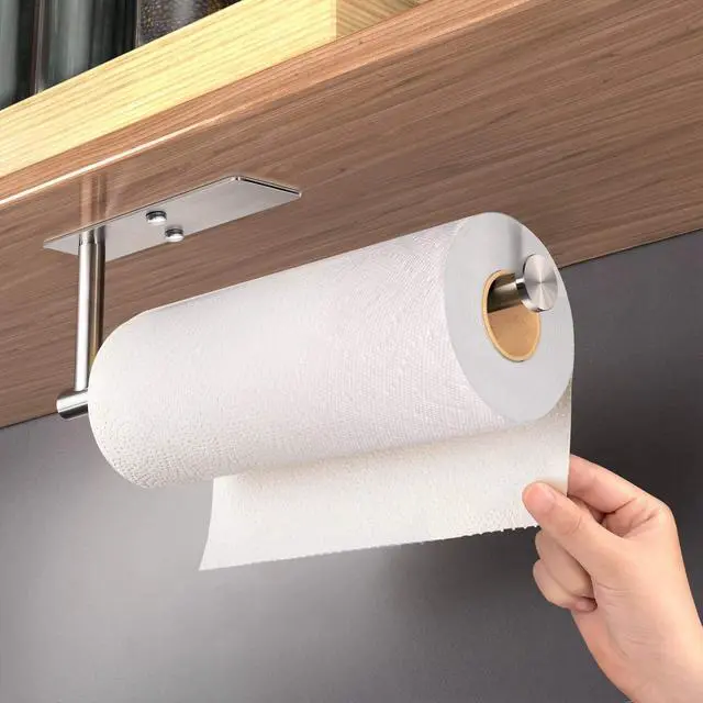 Alt view image 2 of 6 - Self Adhesive Paper Towel Holder Under Cabinet Mount, Wall Mounted Paper Towel Roll Holder for Kitchen, Bathroom, Cabinet, Wall - SUS304 Stainless Steel