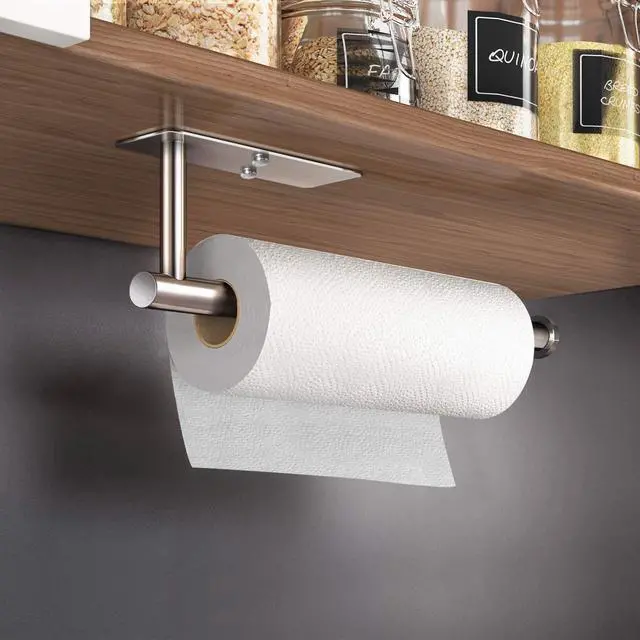 Alt view image 4 of 6 - Self Adhesive Paper Towel Holder Under Cabinet Mount, Wall Mounted Paper Towel Roll Holder for Kitchen, Bathroom, Cabinet, Wall - SUS304 Stainless Steel