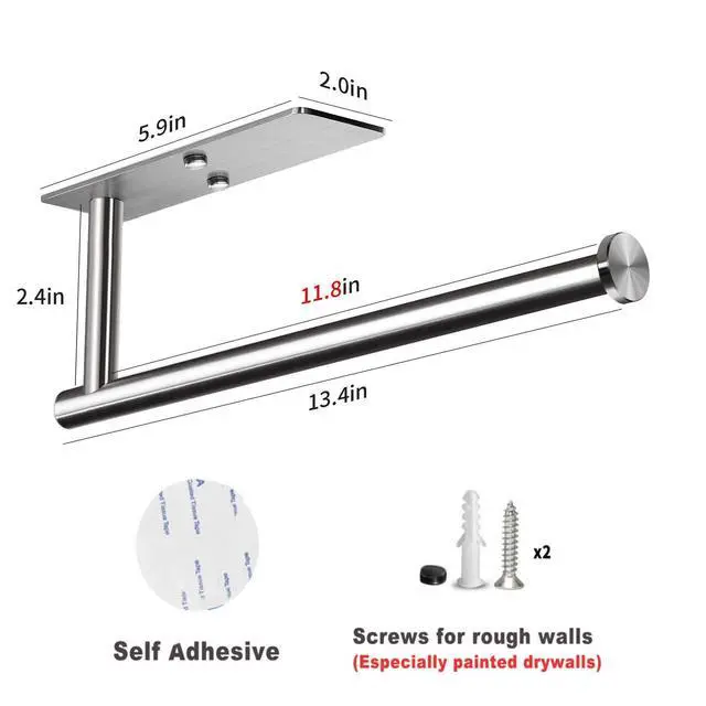 Alt view image 3 of 6 - Self Adhesive Paper Towel Holder Under Cabinet Mount, Wall Mounted Paper Towel Roll Holder for Kitchen, Bathroom, Cabinet, Wall - SUS304 Stainless Steel