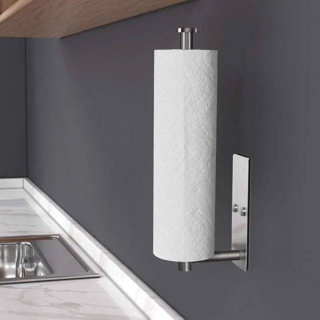 Alt view image 5 of 6 - Self Adhesive Paper Towel Holder Under Cabinet Mount, Wall Mounted Paper Towel Roll Holder for Kitchen, Bathroom, Cabinet, Wall - SUS304 Stainless Steel