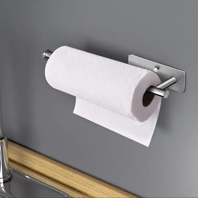Alt view image 6 of 6 - Self Adhesive Paper Towel Holder Under Cabinet Mount, Wall Mounted Paper Towel Roll Holder for Kitchen, Bathroom, Cabinet, Wall - SUS304 Stainless Steel