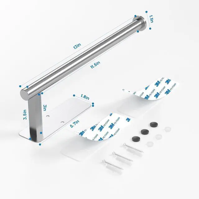 Alt view image 3 of 6 - Paper Towel Holder Under Cabinet No Drilling, Self Adhesive Paper Towel Holder Wall Mount for Kitchen Rack, Under Counter Napin Holder No Drill, RV, 304 Stainless Steel, Silver