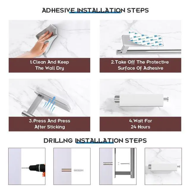 Alt view image 5 of 6 - Paper Towel Holder Under Cabinet No Drilling, Self Adhesive Paper Towel Holder Wall Mount for Kitchen Rack, Under Counter Napin Holder No Drill, RV, 304 Stainless Steel, Silver