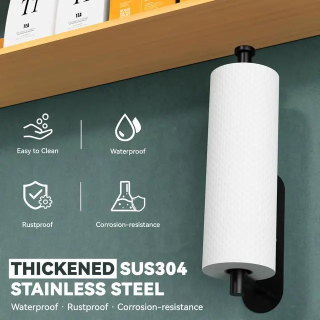 Alt view image 3 of 7 - Under Cabinet Paper Towel Holder, 304 Stainless Steel, Black