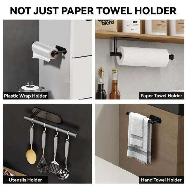 Alt view image 4 of 7 - Under Cabinet Paper Towel Holder, 304 Stainless Steel, Black