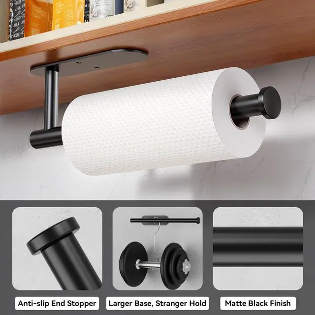 Alt view image 6 of 7 - Under Cabinet Paper Towel Holder, 304 Stainless Steel, Black