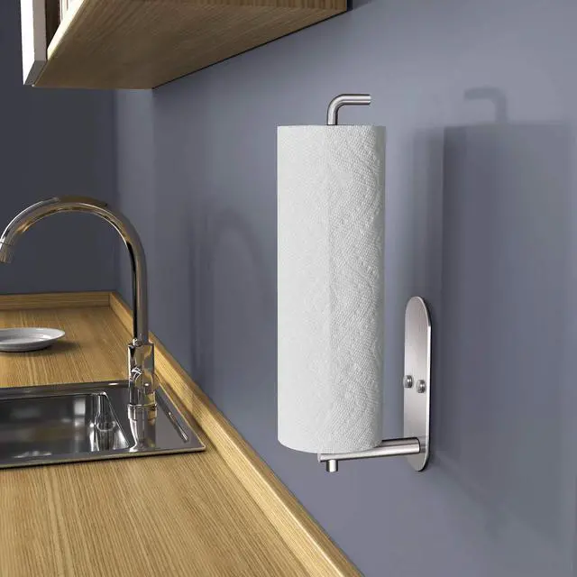 Alt view image 4 of 6 - Self Adhesive Paper Towel Holder Under Cabinet Mount, Wall Mounted Paper Towel Roll Holder for Kitchen, Bathroom, Wall - SUS304 Stainless Steel (Silver)