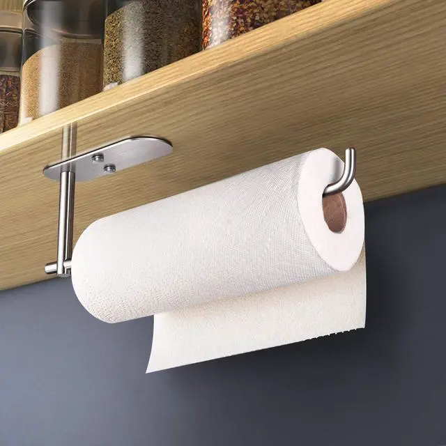 Alt view image 2 of 6 - Self Adhesive Paper Towel Holder Under Cabinet Mount, Wall Mounted Paper Towel Roll Holder for Kitchen, Bathroom, Wall - SUS304 Stainless Steel (Silver)