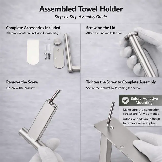 Alt view image 7 of 7 - Paper Towel Holder, Self Adhesive or Screw Mounting Mount, SUS304 Stainless Steel Paper Towel Holder Under Cabinet for Kitchen, Countertop, Cabinet, Bathroom