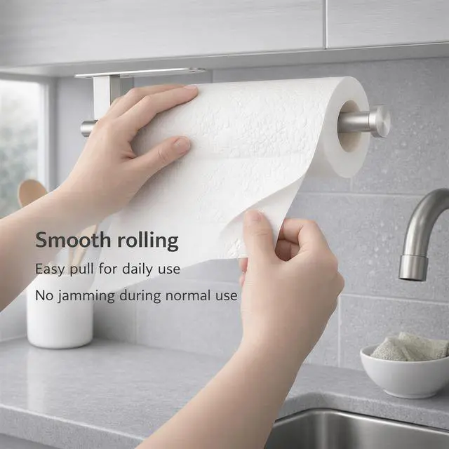 Alt view image 5 of 7 - Paper Towel Holder, Self Adhesive or Screw Mounting Mount, SUS304 Stainless Steel Paper Towel Holder Under Cabinet for Kitchen, Countertop, Cabinet, Bathroom