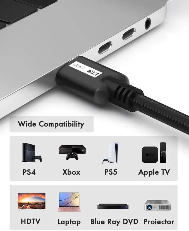 Alt view image 7 of 7 - 8K HDMI Cable 2.1 3.3FT, Ultra High Speed 48Gbps HDMI Cable Braided Cord, Supports 8K@60Hz4K@120Hz, 4K@144Hz, HDR 10, eARC Compatible with Dolby PS5 Monitor HDTV