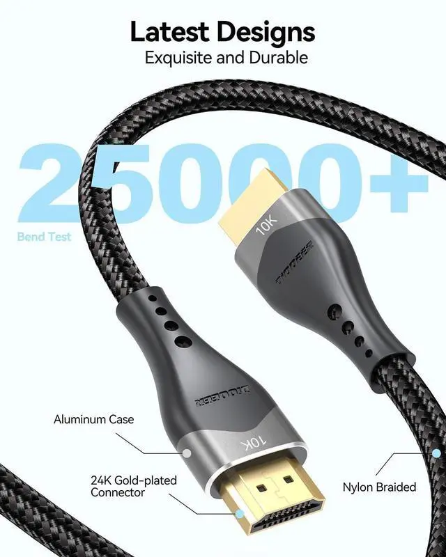 Alt view image 5 of 7 - 10K 8K HDMI Cable 3.3FT & 6.6FT 2-Pack, 48Gbps Ultra High Speed HDMI 2.1 Cable Braided Cord, 8K@60Hz, 4K@120Hz, eARC, HDR10+, HDCP2.3 for HDTV, Laptop, Monitor, PS5, Xbox, Ruku, Blu-ray, Soundbar