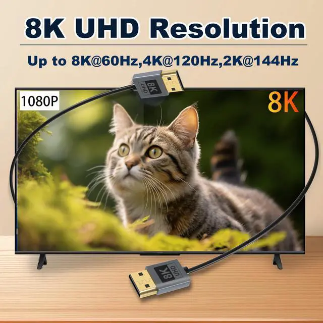 Alt view image 3 of 7 - Certified Ultra Thin 8K HDMI 2.1 Cable 3 FT/2 Pack, 8K@60Hz 4K@120Hz 48Gbps High Speed Slim Soft Low-Profile HDMI Cord, eARC, HDCP, Dolby, HDR10 for Gaming PS5 Xbox Apple HDTV Monitor Camera
