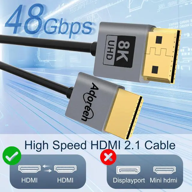 Alt view image 4 of 7 - Certified Ultra Thin 8K HDMI 2.1 Cable 3 FT/2 Pack, 8K@60Hz 4K@120Hz 48Gbps High Speed Slim Soft Low-Profile HDMI Cord, eARC, HDCP, Dolby, HDR10 for Gaming PS5 Xbox Apple HDTV Monitor Camera