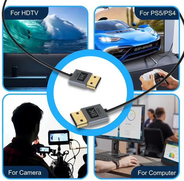Alt view image 7 of 7 - Certified Ultra Thin 8K HDMI 2.1 Cable 3 FT/2 Pack, 8K@60Hz 4K@120Hz 48Gbps High Speed Slim Soft Low-Profile HDMI Cord, eARC, HDCP, Dolby, HDR10 for Gaming PS5 Xbox Apple HDTV Monitor Camera