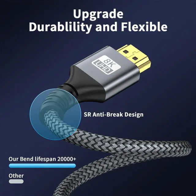 Alt view image 4 of 7 - 8k Hdmi Cable 6.6ft Ultra High Speed HDMI 2.1 Cable 8K@60HZ 4K@120HZ 48Gbps HDMI Cord for HDTV,PS4,PS5,Monitor Laptop,Xbox,HDCP 2.2&2.3 Support HDR,eARC,Dolby.(Silvery)