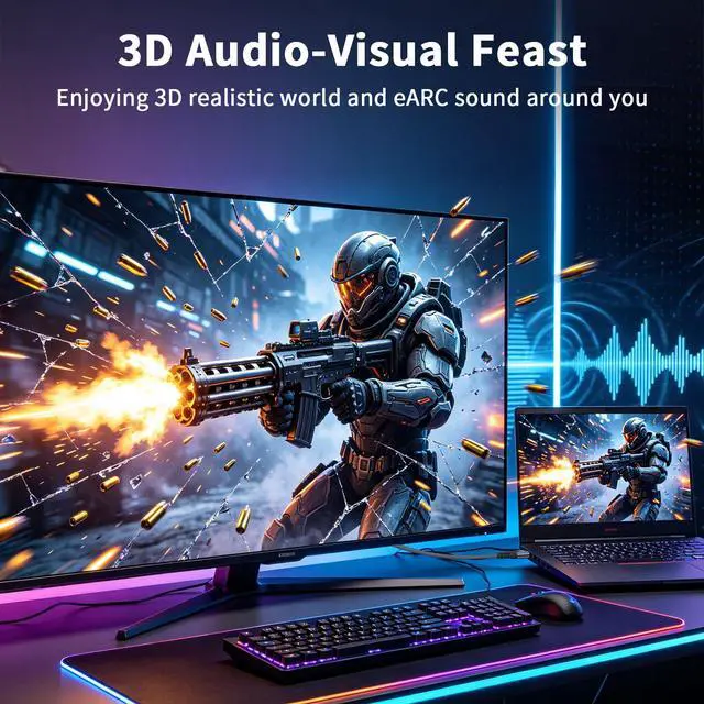 Alt view image 6 of 7 - 8k Hdmi Cable 6.6ft Ultra High Speed HDMI 2.1 Cable 8K@60HZ 4K@120HZ 48Gbps HDMI Cord for HDTV,PS4,PS5,Monitor Laptop,Xbox,HDCP 2.2&2.3 Support HDR,eARC,Dolby.(Silvery)