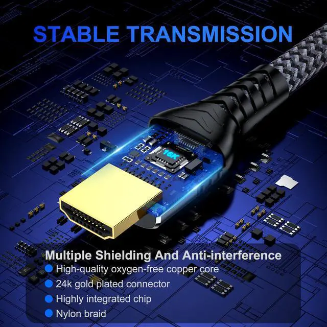 Alt view image 5 of 7 - 16K 8K 4K HDMI Cable 2.2 3.3ft, 96Gbps Ultra High Speed Braided HDMI 2.1 Cable, HDMI to HDMI Cable Supports 8K 4K 240Hz 144Hz 120Hz HDR eARC HDCP 2.2&2.3, Compatible HDTV Monitor Soundbar Xbox PS5/4