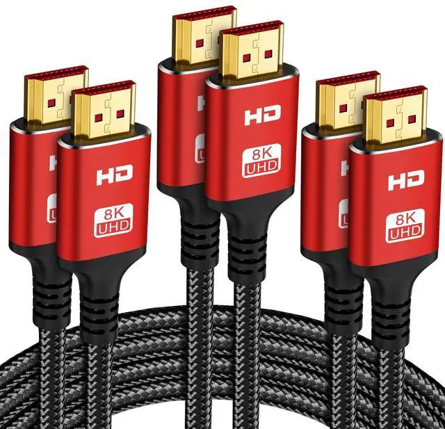 Main image of 10K 8K 4K HDMI Cable 6FT 3-Pack, Ultra High Speed HDMI Braided Cord, Supports 4K/120Hz, 8K/60Hz, 48Gbps DTS:X, HDCP 2.2 & 2.3, HDR 10, HDMI 2.1 Cable