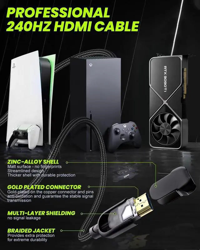 Alt view image 3 of 6 - Certified HDMI 2.1 Cable 3ft, Ultra High Speed HDMI Cable, 4K HD 120Hz 144Hz 2K 240Hz 8K HDMI Cable 48Gbps, eARC HDCP 2.2&2.3 HDR 10+ Dolby Compatible with PS5/Xbox Series X/Smart TV 4K