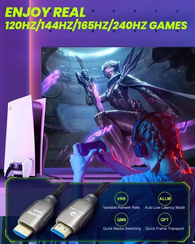 Alt view image 4 of 6 - Certified HDMI 2.1 Cable 3ft, Ultra High Speed HDMI Cable, 4K HD 120Hz 144Hz 2K 240Hz 8K HDMI Cable 48Gbps, eARC HDCP 2.2&2.3 HDR 10+ Dolby Compatible with PS5/Xbox Series X/Smart TV 4K
