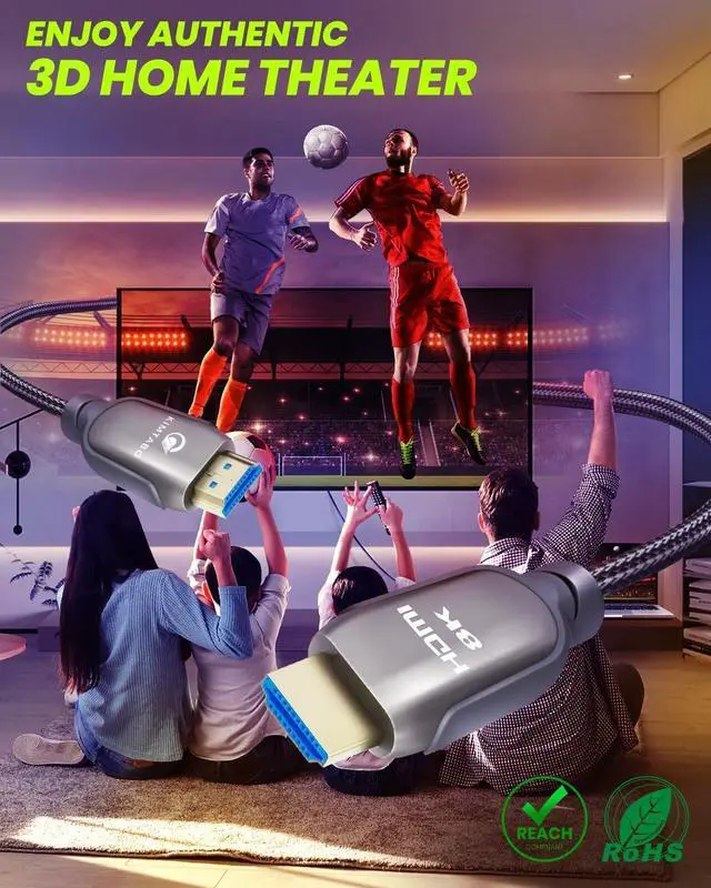 Alt view image 5 of 6 - Certified HDMI 2.1 Cable 3ft, Ultra High Speed HDMI Cable, 4K HD 120Hz 144Hz 2K 240Hz 8K HDMI Cable 48Gbps, eARC HDCP 2.2&2.3 HDR 10+ Dolby Compatible with PS5/Xbox Series X/Smart TV 4K