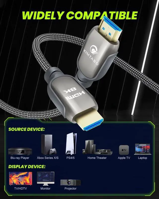 Alt view image 6 of 6 - Certified HDMI 2.1 Cable 3ft, Ultra High Speed HDMI Cable, 4K HD 120Hz 144Hz 2K 240Hz 8K HDMI Cable 48Gbps, eARC HDCP 2.2&2.3 HDR 10+ Dolby Compatible with PS5/Xbox Series X/Smart TV 4K