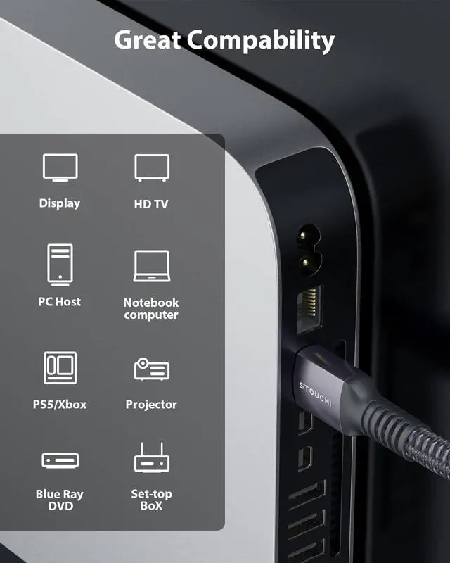 Alt view image 7 of 7 - 8K HDMI Cables 48Gbps Ultra High Speed, 10K 8K@60Hz 4K@120Hz 144Hz, HDCP 2.2&2.3 SBTM Dynamic HDR eARC Compatible with Apple TV 4K/Roku TV/PS5/Blu-ray (Grey, 6ft, 2Pack)